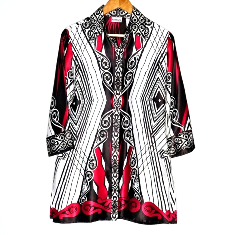 Chico's Button Down Geometric Style Silk Shirt Size 0 = Small/4